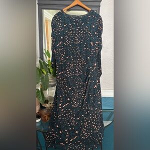 Nine West Dark Teal Long Sleeve Mesh Over Lay Dress.